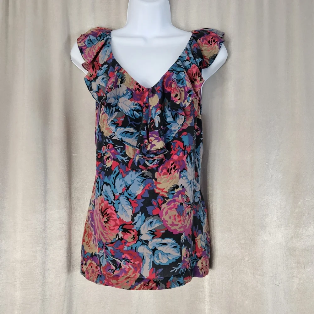 NWOT Anthropologie Moulinette Soeurs pink purple red blue floral silk top 2 - Picture 5 of 7